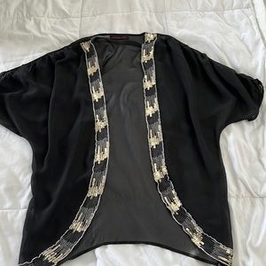 2000s Sheer black short sleeve cardigan/shrug with sequins